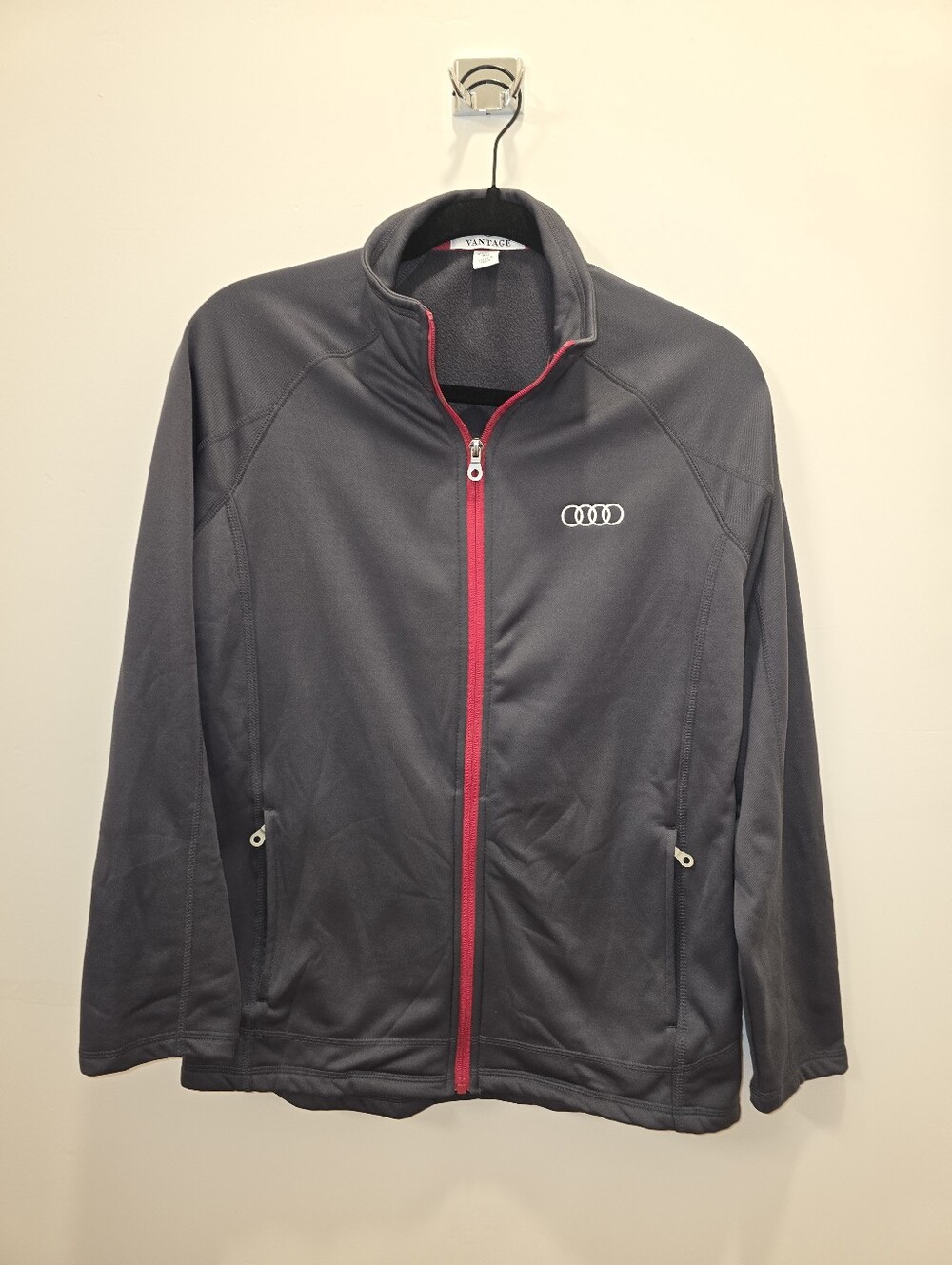 Audi Sport Ladies Full-Zip Performance Fleece Track Jacket Charcoal Gray/ Red 1